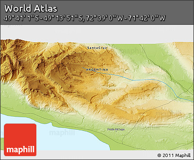 Physical 3D Map of the Area around 49° 27' 26" S, 72° 10' 30" W