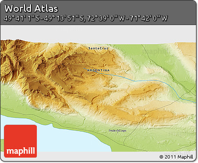 Physical 3D Map of the Area around 49° 27' 26" S, 72° 10' 30" W