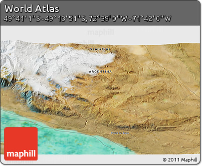 Satellite 3D Map of the Area around 49° 27' 26" S, 72° 10' 30" W