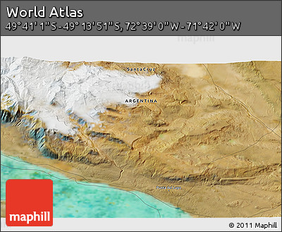 Satellite 3D Map of the Area around 49° 27' 26" S, 72° 10' 30" W