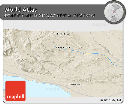 Shaded Relief 3D Map of the Area around 49° 27' 26" S, 72° 10' 30" W