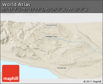 Shaded Relief 3D Map of the Area around 49° 27' 26" S, 72° 10' 30" W