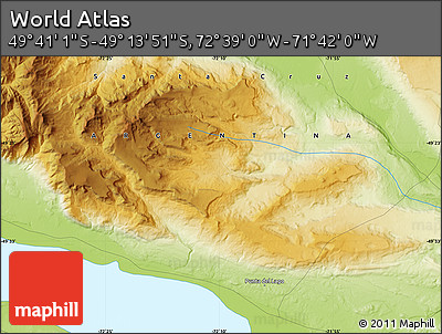 Physical Map of the Area around 49° 27' 26" S, 72° 10' 30" W
