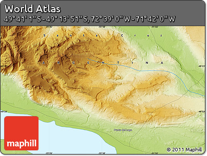 Physical Map of the Area around 49° 27' 26" S, 72° 10' 30" W