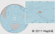 Gray Location Map of the area around 49° 27' 26" S, 75° 43' 29" E, hill shading