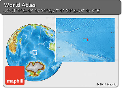Physical Location Map of the Area around 49° 27' 26" S, 78° 16' 30" E