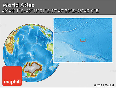 Physical Location Map of the Area around 49° 27' 26" S, 78° 16' 30" E