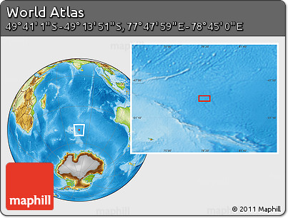 Physical Location Map of the Area around 49° 27' 26" S, 78° 16' 30" E