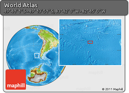Physical Location Map of the Area around 49° 27' 26" S, 83° 13' 29" W