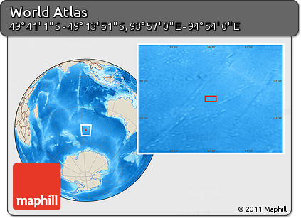 Shaded Relief Location Map of the Area around 49° 27' 26" S, 94° 25' 30" E