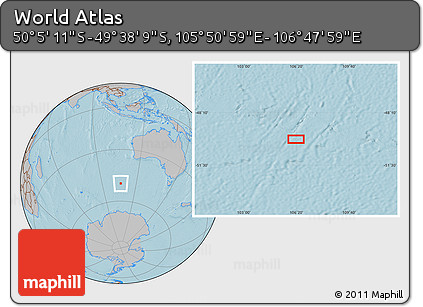 Gray Location Map of the Area around 49° 51' 40" S, 106° 19' 29" E, hill shading