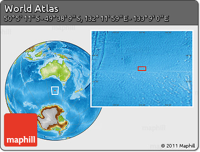 Physical Location Map of the Area around 49° 51' 40" S, 132° 40' 30" E