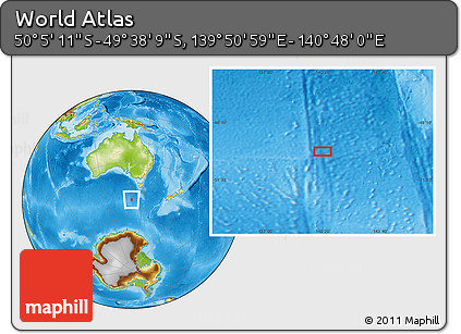 Physical Location Map of the Area around 49° 51' 40" S, 140° 19' 29" E