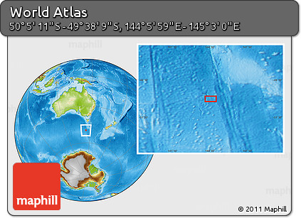 Physical Location Map of the Area around 49° 51' 40" S, 144° 34' 29" E
