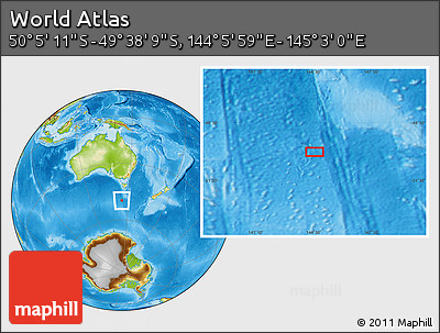 Physical Location Map of the Area around 49° 51' 40" S, 144° 34' 29" E