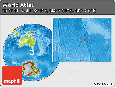 Physical Location Map of the Area around 49° 51' 40" S, 144° 34' 29" E