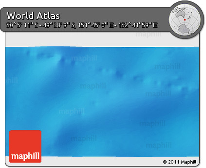 Physical 3D Map of the Area around 49° 51' 40" S, 152° 13' 29" E