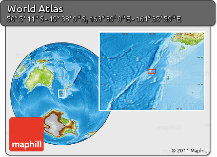 Physical Location Map of the Area around 49° 51' 40" S, 164° 7' 30" E