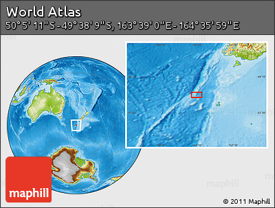 Physical Location Map of the Area around 49° 51' 40" S, 164° 7' 30" E