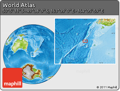 Physical Location Map of the Area around 49° 51' 40" S, 164° 7' 30" E
