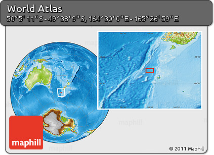 Physical Location Map of the Area around 49° 51' 40" S, 164° 58' 29" E