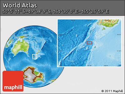 Physical Location Map of the Area around 49° 51' 40" S, 164° 58' 29" E