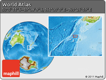 Physical Location Map of the Area around 49° 51' 40" S, 164° 58' 29" E