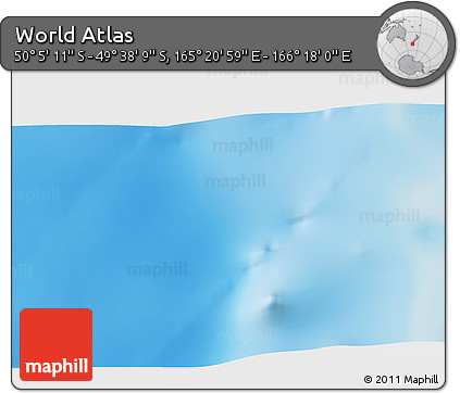 Physical 3D Map of the Area around 49° 51' 40" S, 165° 49' 29" E