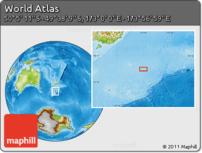 Physical Location Map of the Area around 49° 51' 40" S, 173° 28' 29" E