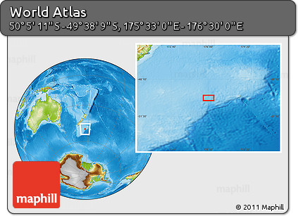 Physical Location Map of the Area around 49° 51' 40" S, 176° 1' 30" E