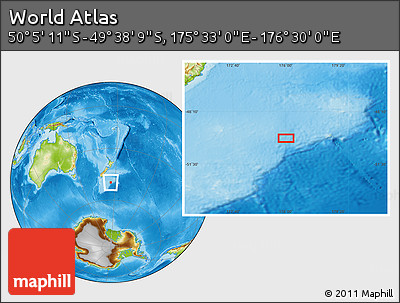 Physical Location Map of the Area around 49° 51' 40" S, 176° 1' 30" E