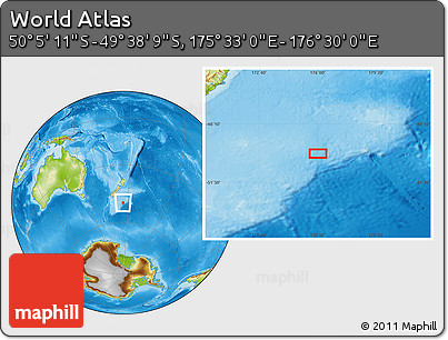 Physical Location Map of the Area around 49° 51' 40" S, 176° 1' 30" E