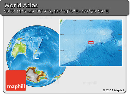 Physical Location Map of the Area around 49° 51' 40" S, 176° 52' 30" E