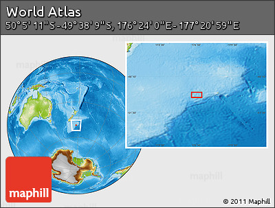 Physical Location Map of the Area around 49° 51' 40" S, 176° 52' 30" E