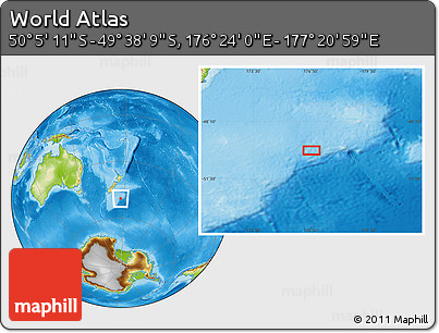 Physical Location Map of the Area around 49° 51' 40" S, 176° 52' 30" E