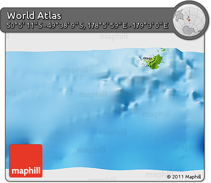 Physical 3D Map of the Area around 49° 51' 40" S, 178° 34' 29" E