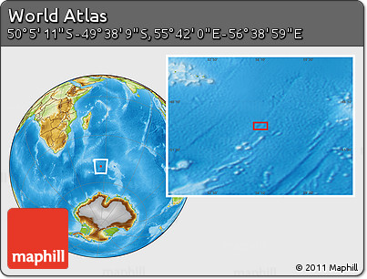 Physical Location Map of the Area around 49° 51' 40" S, 56° 10' 29" E