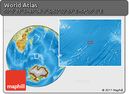 Physical Location Map of the Area around 49° 51' 40" S, 57° 1' 29" E