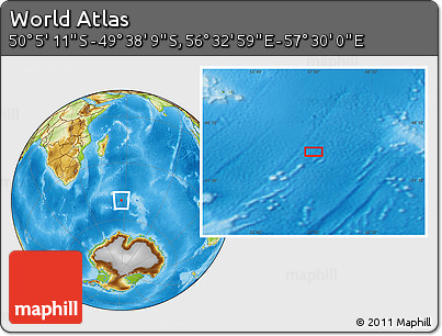 Physical Location Map of the Area around 49° 51' 40" S, 57° 1' 29" E