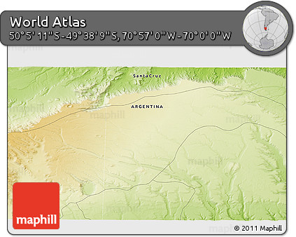 Physical 3D Map of the Area around 49° 51' 40" S, 70° 28' 29" W