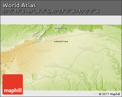 Physical 3D Map of the Area around 49° 51' 40" S, 70° 28' 29" W