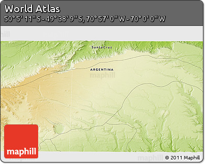 Physical 3D Map of the Area around 49° 51' 40" S, 70° 28' 29" W