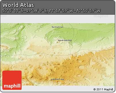 Physical 3D Map of the Area around 49° 51' 40" S, 71° 19' 29" W