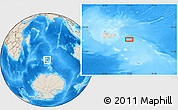 Shaded Relief Location Map of the area around 49° 51' 40" S, 72° 19' 29" E