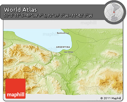 Physical 3D Map of the Area around 49° 51' 40" S, 72° 10' 30" W