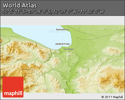 Physical 3D Map of the Area around 49° 51' 40" S, 72° 10' 30" W
