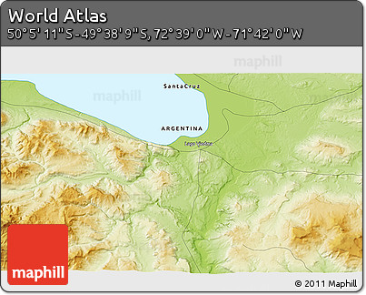 Physical 3D Map of the Area around 49° 51' 40" S, 72° 10' 30" W