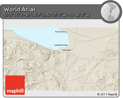 Shaded Relief 3D Map of the Area around 49° 51' 40" S, 72° 10' 30" W