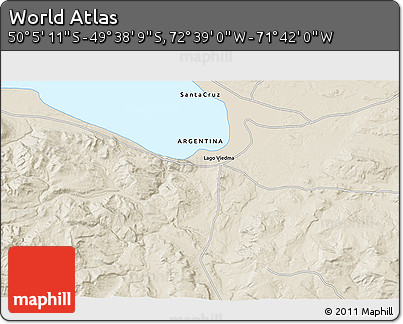 Shaded Relief 3D Map of the Area around 49° 51' 40" S, 72° 10' 30" W
