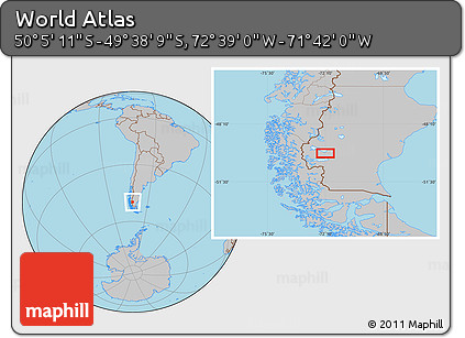 Gray Location Map of the Area around 49° 51' 40" S, 72° 10' 30" W